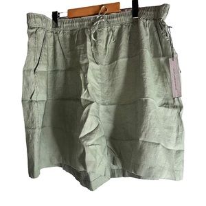 NEW Tahari Light Olive Green 100% Linen โMy Perfect Shapeโ Shorts Plus Size 3X